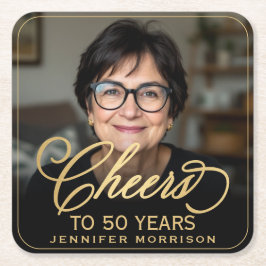 Proost op 50 Jaar Verjaardag Foto Goud Zwart Kartonnen Onderzetters