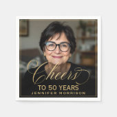 Proost op 50 Jaar Verjaardag Foto Goud Zwart Servet (Voorkant)