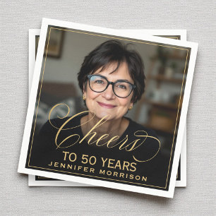 Proost op 50 Jaar Verjaardag Foto Goud Zwart Servet