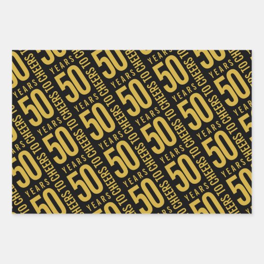 Proost op 50 Jaar Verjaardag Gold Black Inpakpapier Vel (Voorkant)