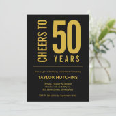 Proost op 50 jaar verjaardag met zwart en goud kaart (Staand voorkant)