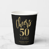 Proost op 50 jaar verjaardag op maat goud zwart papieren bekers (Voorkant)