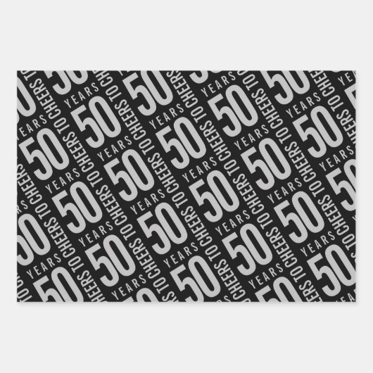 Proost op 50 Jaar Verjaardag Zilver Zwart Inpakpapier Vel (Voorkant 2)