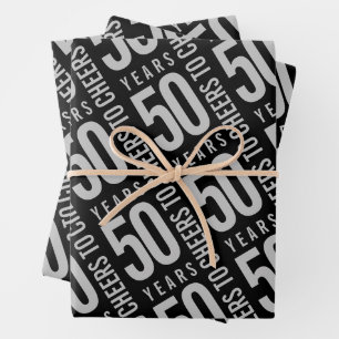 Proost op 50 Jaar Verjaardag Zilver Zwart Inpakpapier Vel