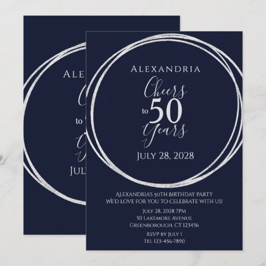Proost op 50 jaar verjaardagsfeest marine zilver kaart (Voorkant / Achterkant)