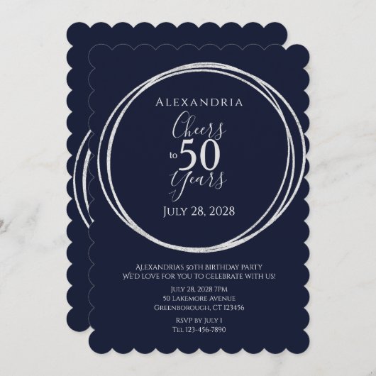 Proost op 50 jaar verjaardagsfeest marine zilver kaart (Voorkant / Achterkant)