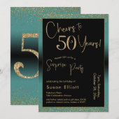 Proost op 50 jaar Verrassingsfeestje, Blauwgroen Kaart (Voorkant / Achterkant)