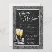 Proost op 50 jaar Zilver en Zwart Verjaardag Kaart (Voorkant)