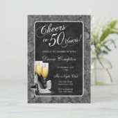 Proost op 50 jaar Zilver en Zwart Verjaardag Kaart (Staand voorkant)