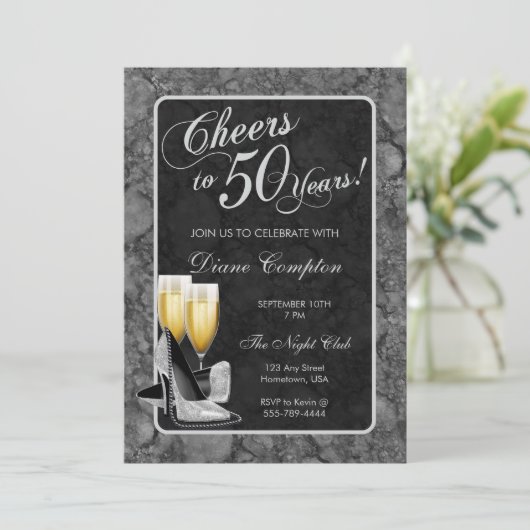 Proost op 50 jaar Zilver en Zwart Verjaardag Kaart (Staand voorkant)