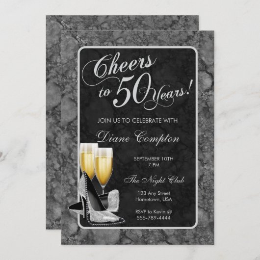 Proost op 50 jaar Zilver en Zwart Verjaardag Kaart (Voorkant / Achterkant)