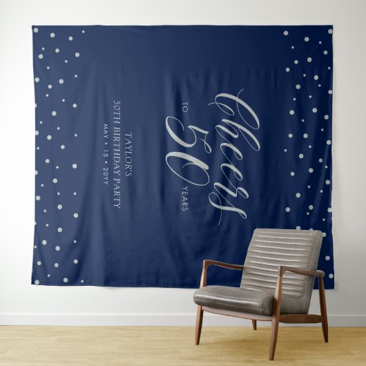 Proost op 50 jaar | Zilver & Navy 50e verjaardag Wandkleed (In Situ (horizontaal))