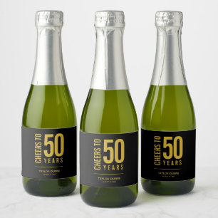 Proost op 50 Jaar Zwart en Goud Sparkling Wijnetiket