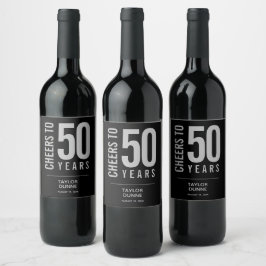 Proost op 50 jaar zwart en zilver wijn etiket