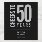 Proost op 50 jaar zwart en zilver wijn etiket (Enkel label)