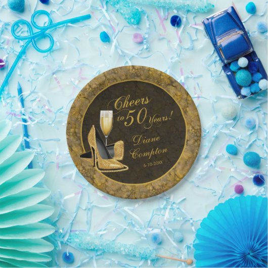 Proost op 50 jaar zwarte gouden verjaardag papieren bordje (Feest)