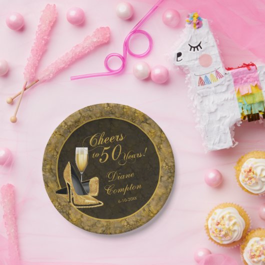 Proost op 50 jaar zwarte gouden verjaardag papieren bordje (Feest)