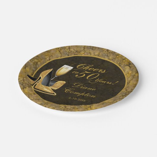 Proost op 50 jaar zwarte gouden verjaardag papieren bordje (Gekanteld)