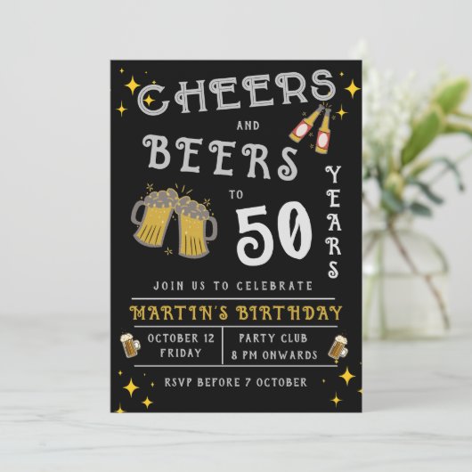 Proost op 50 jaar zwarte verjaardag Uitnodiging (Staand voorkant)