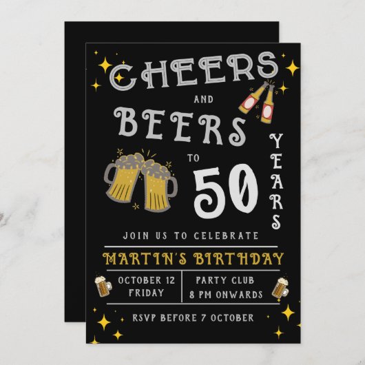 Proost op 50 jaar zwarte verjaardag Uitnodiging (Voorkant / Achterkant)