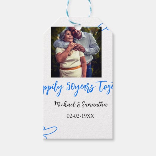 Proost op 50-jarig jubileum Blue Leaf Photo Nam Cadeaulabel (Voorkant)