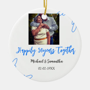 Proost op 50-jarig jubileum Blue Leaf Photo Nam Keramisch Ornament