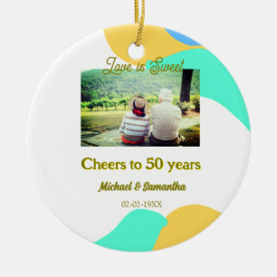 Proost op 50-jarig jubileum liefde is zoete retro keramisch ornament