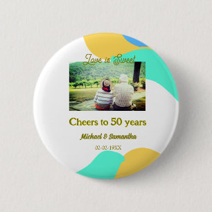 Proost op 50-jarig jubileum liefde is zoete retro ronde button 5,7 cm