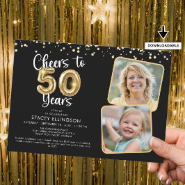 Proost op 50 Years2 Foto's Script Balloon Confetti Kaart