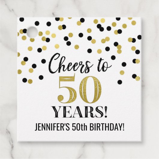 Proost op 50 Years Gold Black Confetti Bedankjes Labels (Voorkant)