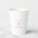 Proost op 50 Years Pink 50th Birthday Custom Papieren Bekers<br><div class="desc">Feestelijke roze doodle ontwerp is voorzien van twee handen roosteren met wijnglazen. Alle tekst is bewerkbaar.</div>
