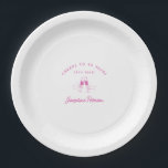 Proost op 50 Years Pink 50th Birthday Custom Papieren Bordje<br><div class="desc">Feestelijke roze doodle ontwerp is voorzien van twee handen roosteren met wijnglazen. Alle tekst is bewerkbaar.</div>