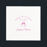 Proost op 50 Years Pink 50th Birthday Custom Servet<br><div class="desc">Feestelijke roze doodle ontwerp is voorzien van twee handen roosteren met wijnglazen. Alle tekst is bewerkbaar.</div>