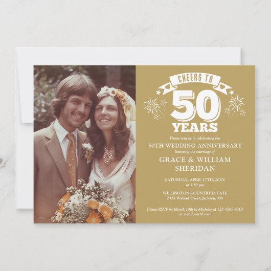 Proost op 50e Golden Wedding Jubileum 2 foto's Kaart (Voorkant)