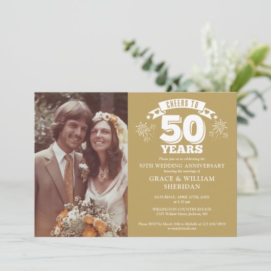 Proost op 50e Golden Wedding Jubileum 2 foto's Kaart (Staand voorkant)