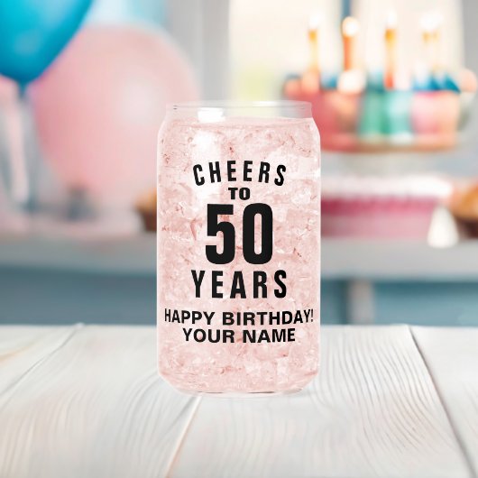 Proost op 50e verjaardag gepersonaliseerd blikvorm glas (Insitu (Baby Shower))