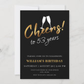 Proost op 53 Jaar Gouden Zwarte Volwassene Verjaar Kaart (Voorkant)