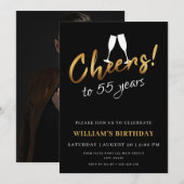 Proost op 55 jaar gouden zwarte volwassen verjaard kaart (Voorkant / Achterkant)