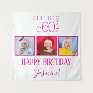 Proost op 60 jaar 3 foto's Roze Elegante Frame Wandkleed