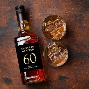 Proost op 60 Jaar Black Gold 60e Verjaardagsfeest Likeurfles Etiket