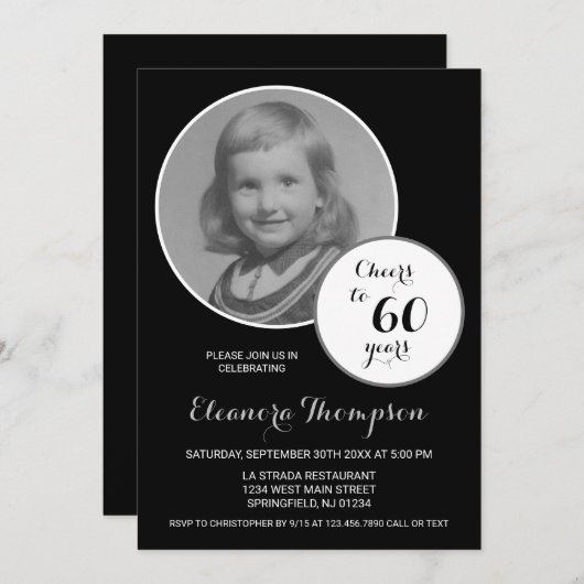 Proost op 60 jaar Foto Zwart-wit Kaart (Voorkant / Achterkant)