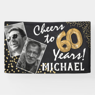 Proost op 60 Jaar! Gouden Ballonnen Foto's Verjaar Spandoek