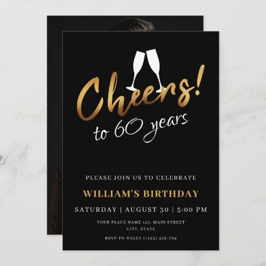 Proost op 60 jaar gouden zwarte volwassen verjaard kaart (Voorkant / Achterkant)