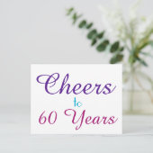 Proost op 60 jaar Paarse Blauw Roze Briefkaart (Staand voorkant)