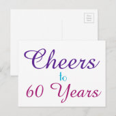 Proost op 60 jaar Paarse Blauw Roze Briefkaart (Voorkant / Achterkant)