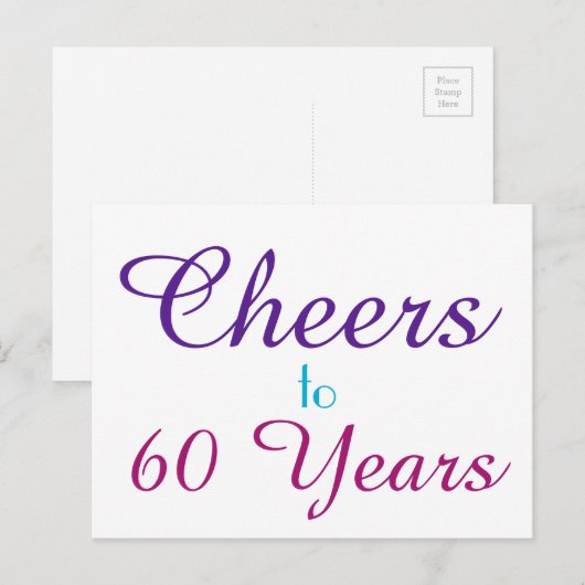 Proost op 60 jaar Paarse Blauw Roze Briefkaart (Voorkant / Achterkant)