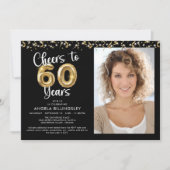 Proost op 60 jaar Photo Script Balloon Confetti Kaart (Voorkant)