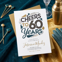 Proost op 60 jaar Retro Goud Blauw Verjaardag