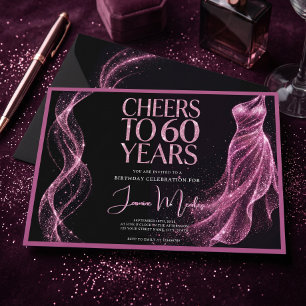 Proost op 60 Jaar Roze Zwart Elegante Verjaardag Kaart
