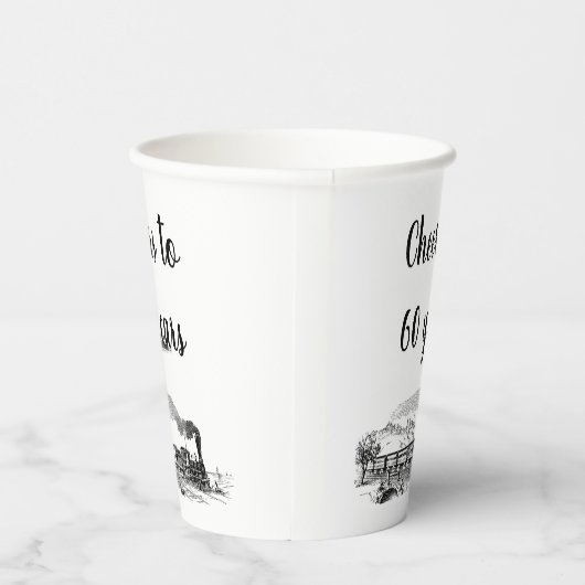 Proost op 60 jaar  stoomtrein papieren bekers (Rechts)